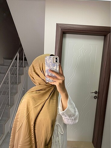 Camel Desenli İpeksi Jakar Şal