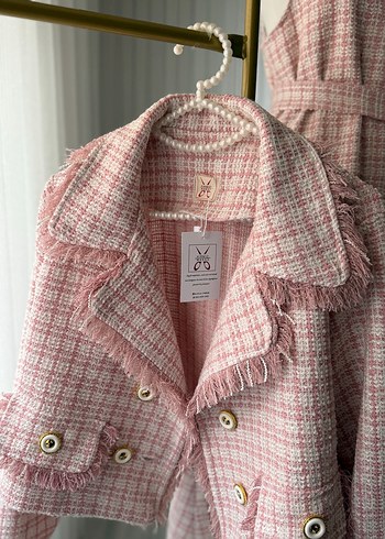 Düğmeli Pembe tüvit ceket ve Jile - Görsel 4