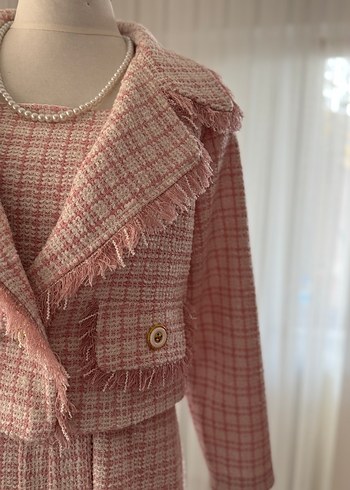 Düğmeli Pembe tüvit ceket ve Jile - Görsel 3