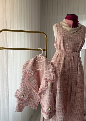 Düğmeli Pembe tüvit ceket ve Jile - Görsel 10