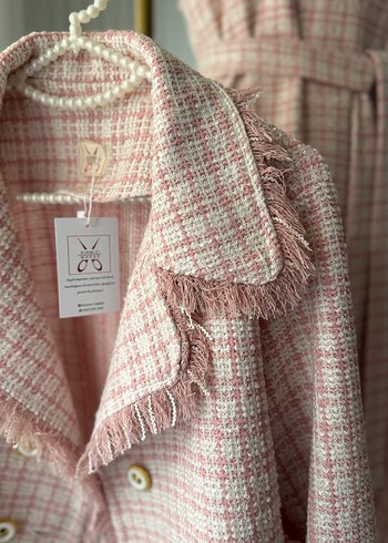 Düğmeli Pembe tüvit ceket ve Jile - Görsel 5