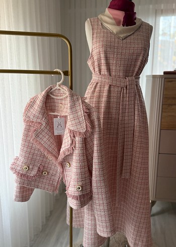 Düğmeli Pembe tüvit ceket ve Jile - Görsel 7