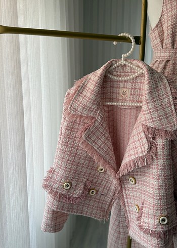Düğmeli Pembe tüvit ceket ve Jile - Görsel 9