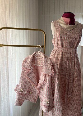 Düğmeli Pembe tüvit ceket ve Jile - Görsel 11