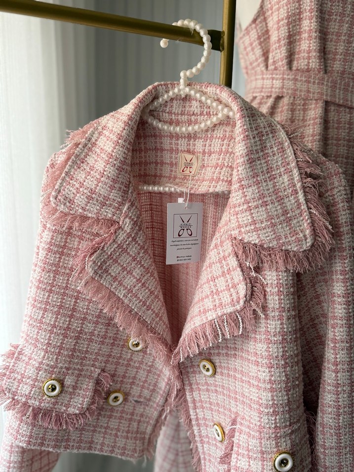Düğmeli Pembe tüvit ceket ve Jile - Görsel 4