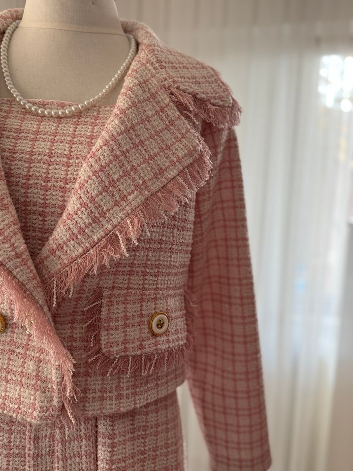 Düğmeli Pembe tüvit ceket ve Jile - Görsel 3