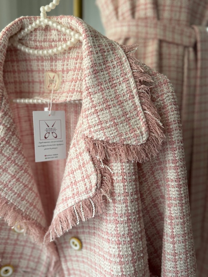 Düğmeli Pembe tüvit ceket ve Jile - Görsel 5