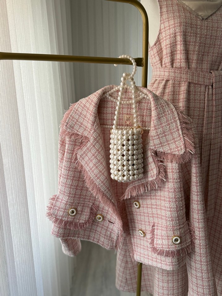 Düğmeli Pembe tüvit ceket ve Jile - Görsel 2