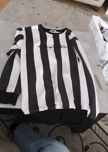 Diğer Siyah Beyaz Cizgili Bisiklet Yaka Sweatshirt