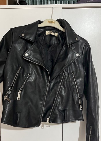 Siyah Deri Biker Ceket - Görsel 7
