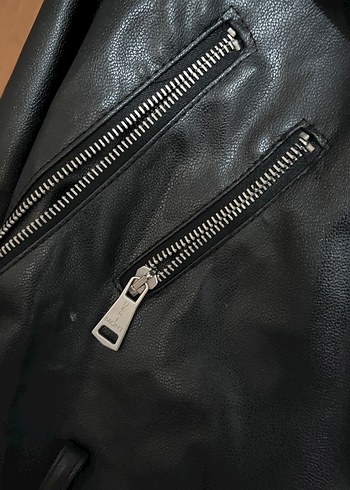 Siyah Deri Biker Ceket - Görsel 5