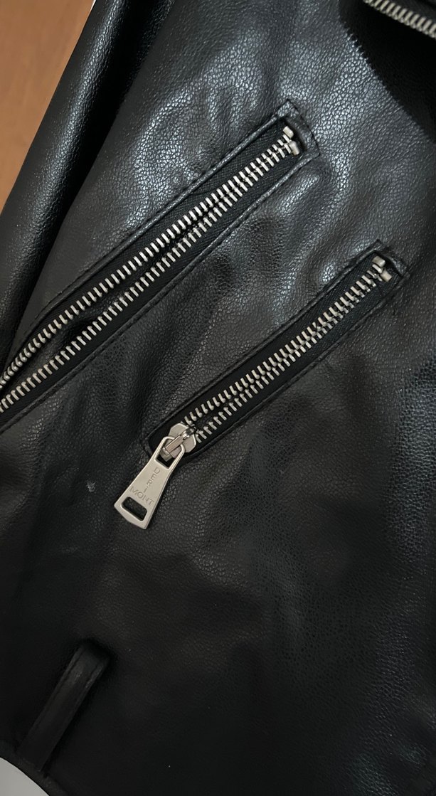 Siyah Deri Biker Ceket - Görsel 5