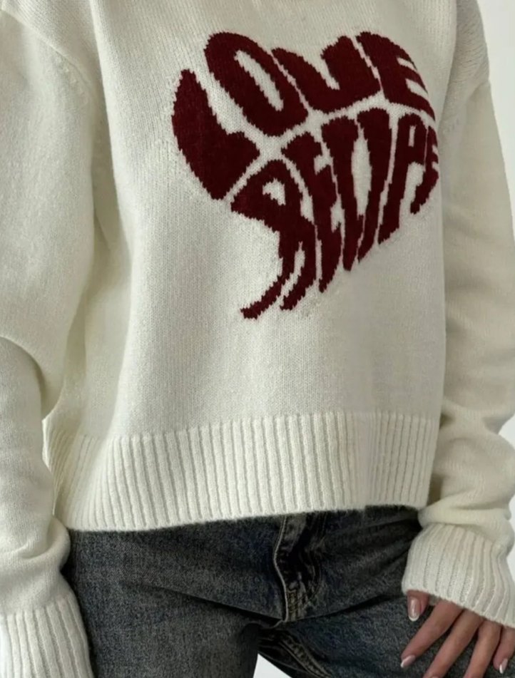 Nakışlı Beyaz Salaş Örgü Kadın Kazak - Görsel 2