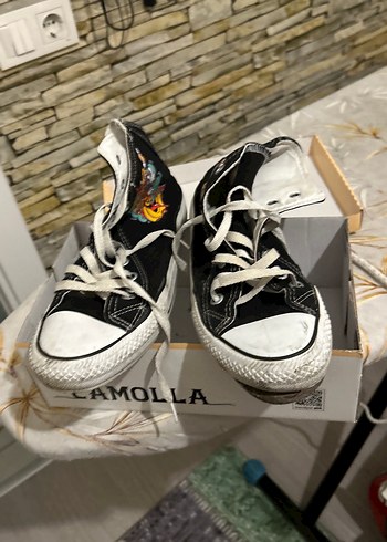 Converse Desenli Siyah Kadın Yüksek Top Sneaker