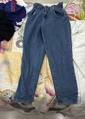 Kadın Mavi Bol Kesim Denim Pantolon
