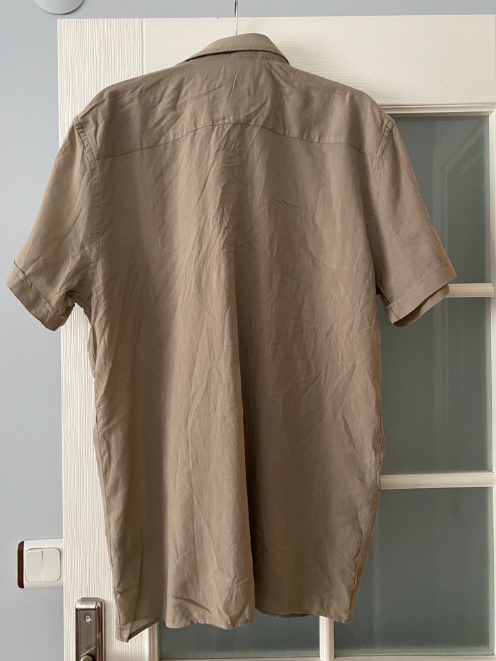AVVA Bej Kısa Kollu Keten Erkek Gömlek - Görsel 2