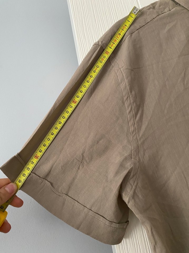 AVVA Bej Kısa Kollu Keten Erkek Gömlek - Görsel 5