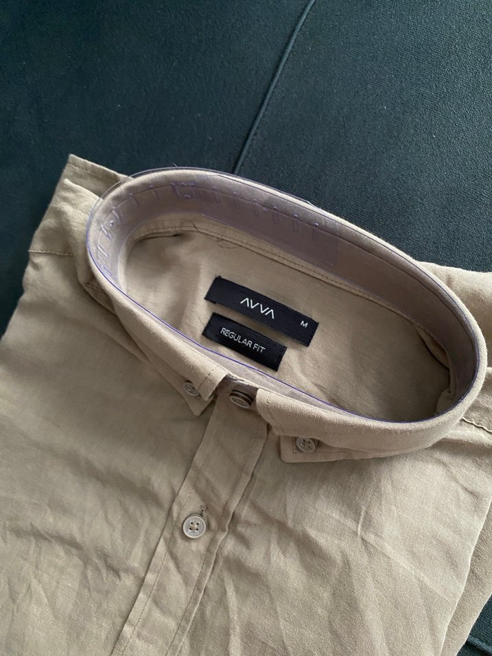 AVVA Bej Kısa Kollu Keten Erkek Gömlek - Görsel 3