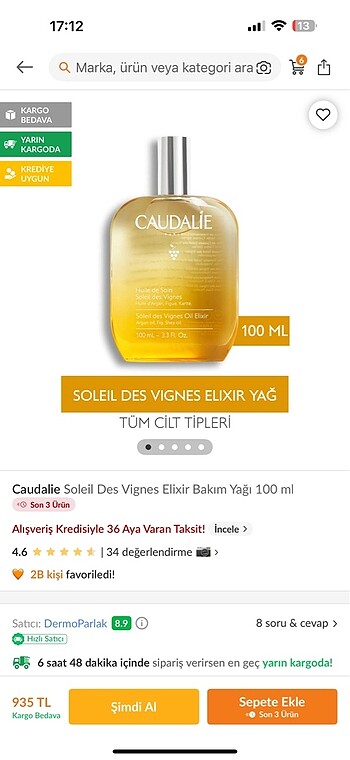 Caudalie bakım yağı