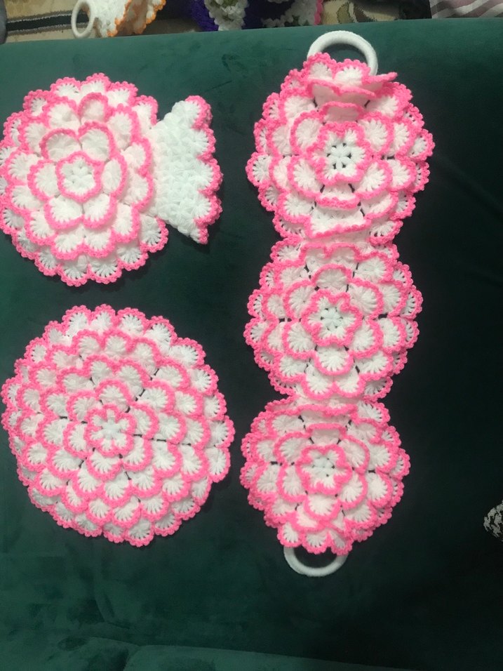 Pembe-Beyaz Örgü banyo lifi - Görsel 2