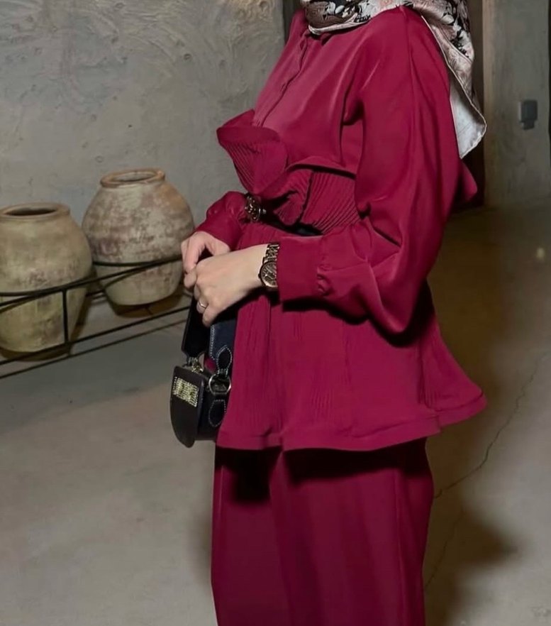 Bordo Uzun Kollu Drapeli Kadın Takım - Görsel 2