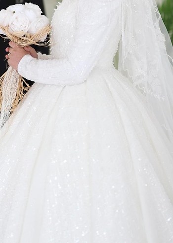 Uzun Kollu Modern Klasik Beyaz Prenses Gelinlik - Görsel 2