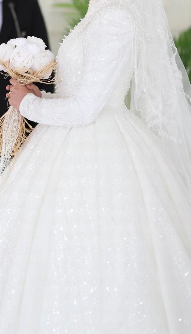 Uzun Kollu Modern Klasik Beyaz Prenses Gelinlik - Görsel 2