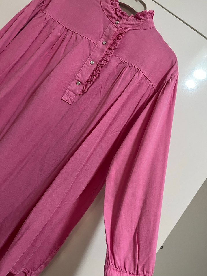 Pembe Düğmeli Bol Kesim tensel tunik - Görsel 3