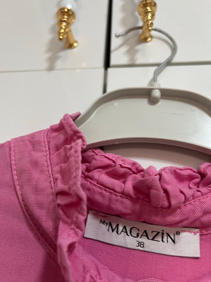 Pembe Düğmeli Bol Kesim tensel tunik - Görsel 5