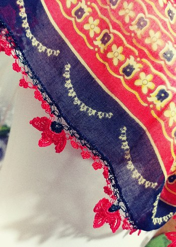 Kırmızı tığ oyalı yazma - Görsel 3