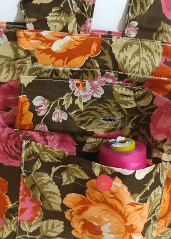 Çiçek Desenli Bohem cepli dokuma çanta - Görsel 4