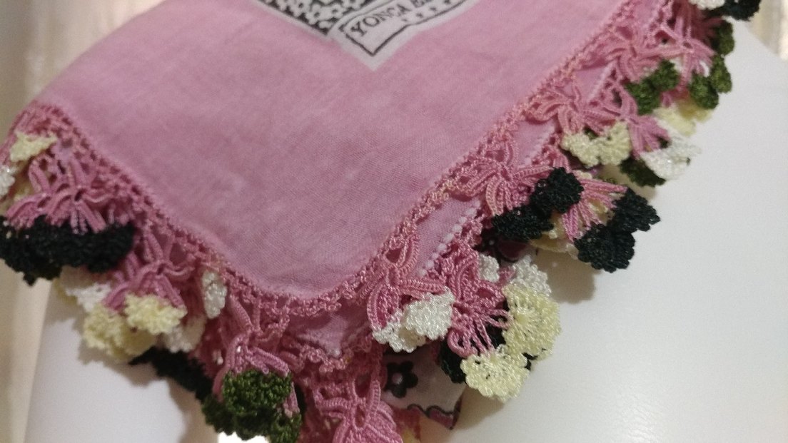 Pembe oyalı yazma - Görsel 5