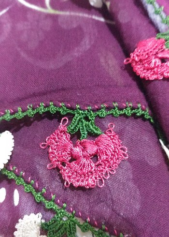 Bordo çiçek işlemeli yazma - Görsel 3