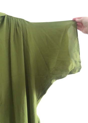 38 Beden haki Renk Maxmara %100 İpek Haki Gömlek Elbise