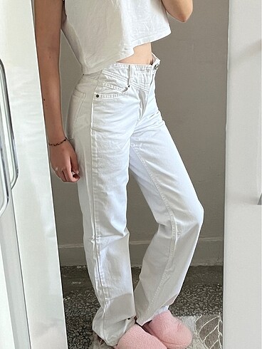 bel detaylı wide leg jean