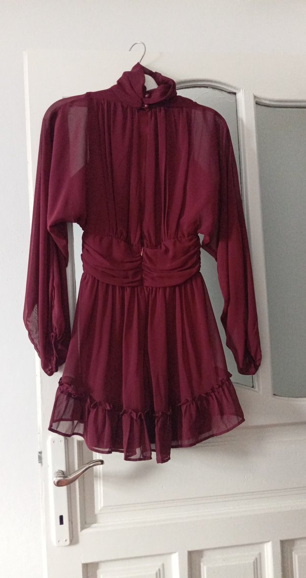 Bordo Bohem Midi Elbise sırt Detaylı - Görsel 2