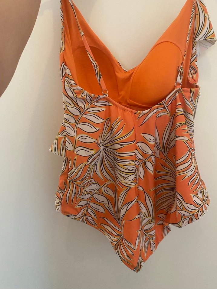 Turuncu Desenli Fırfırlı Kadın Mayo - Görsel 2