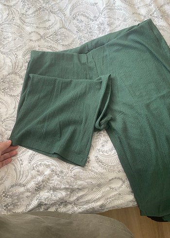 Yeşil Kadın Keten Pilili Midi Pantolon - Görsel 2