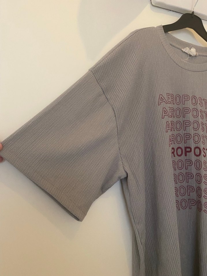 Gri Oversize Aeropostale Baskılı Tişört - Görsel 3