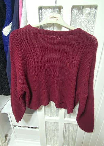 Bordo Örgü Kadın Kazak - Görsel 2