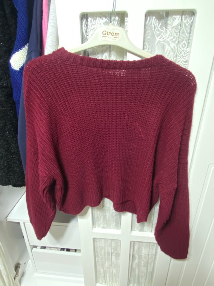 Bordo Örgü Kadın Kazak - Görsel 2