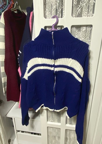 Mavi Yüksek Yakalı Örgü Kadın Kazak - Görsel 4