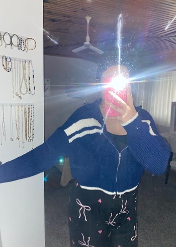 Mavi Yüksek Yakalı Örgü Kadın Kazak - Görsel 5