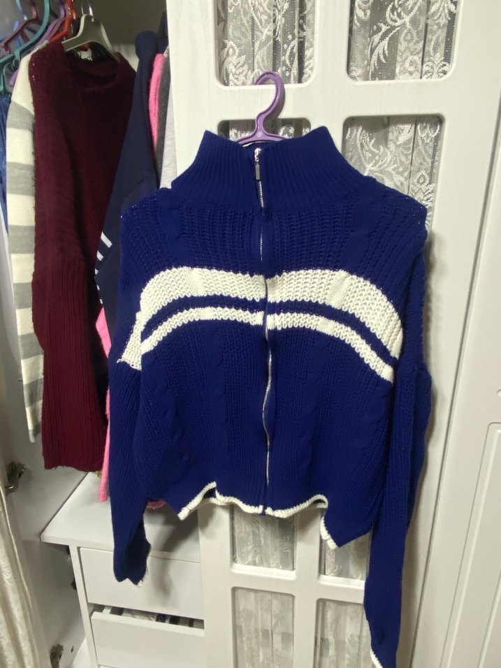 Mavi Yüksek Yakalı Örgü Kadın Kazak - Görsel 4