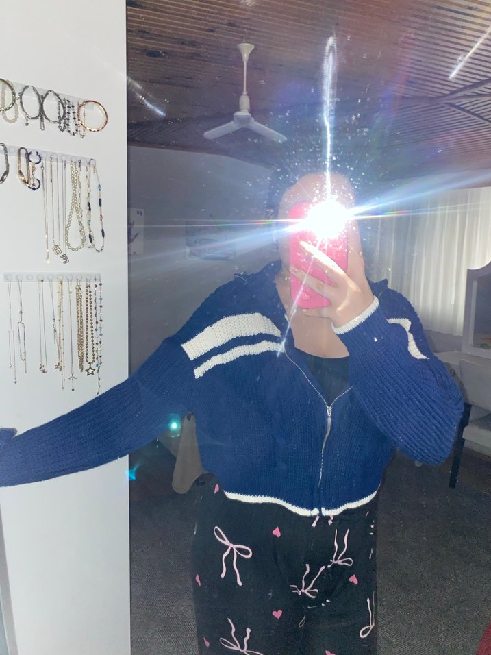 Mavi Yüksek Yakalı Örgü Kadın Kazak - Görsel 5