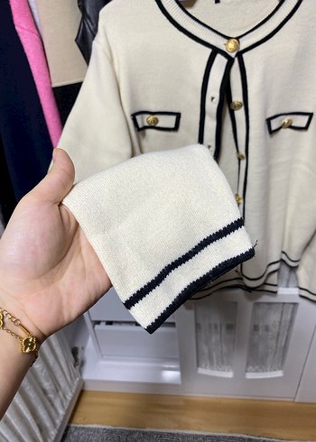 Düğmeli Beyaz Midi Kadın Hırka takım - Görsel 2