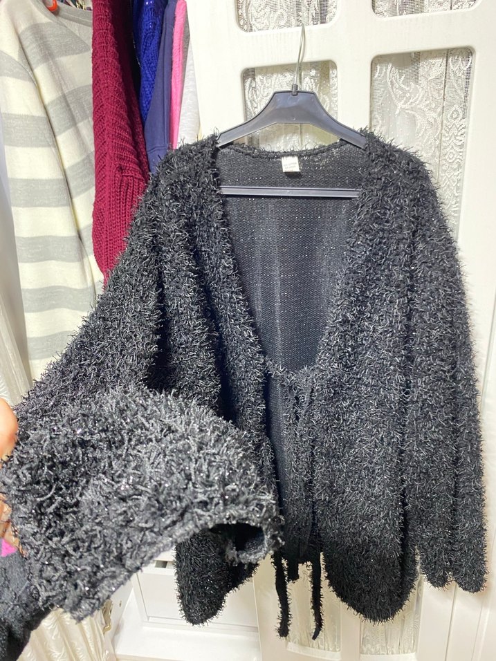 Gri Uzun Kollu Örgü Hamile Hırka - Görsel 3