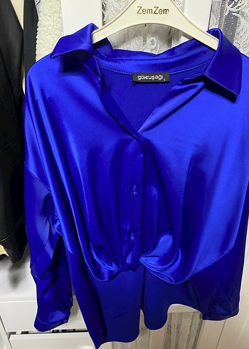 Parlak Mavi Kadın Düğmeli Gömlek - Görsel 2