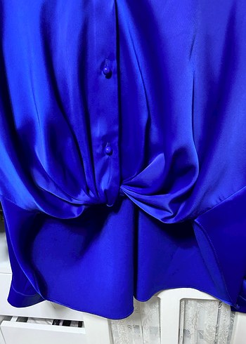 Parlak Mavi Kadın Düğmeli Gömlek - Görsel 5