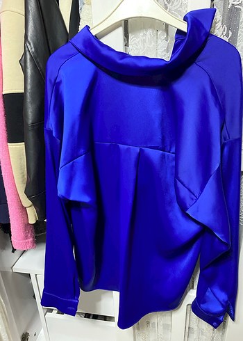 Parlak Mavi Kadın Düğmeli Gömlek - Görsel 6